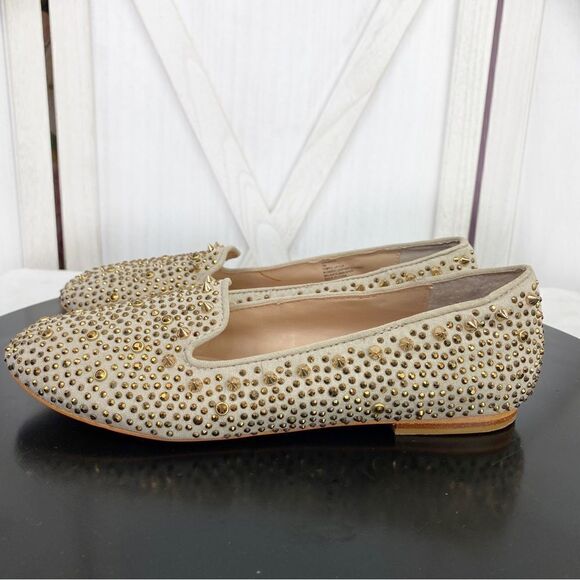 Steve Madden Graanite Studded Loafer Flats Beige Gold 7 - Picture 4 of 12